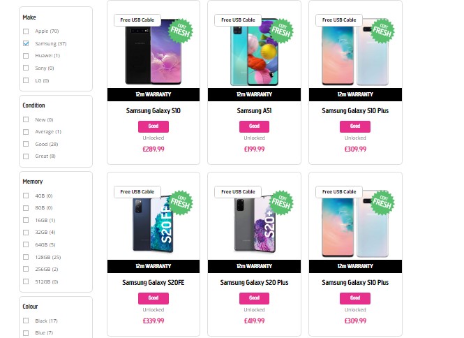 Example of a product listing page structure with product cards