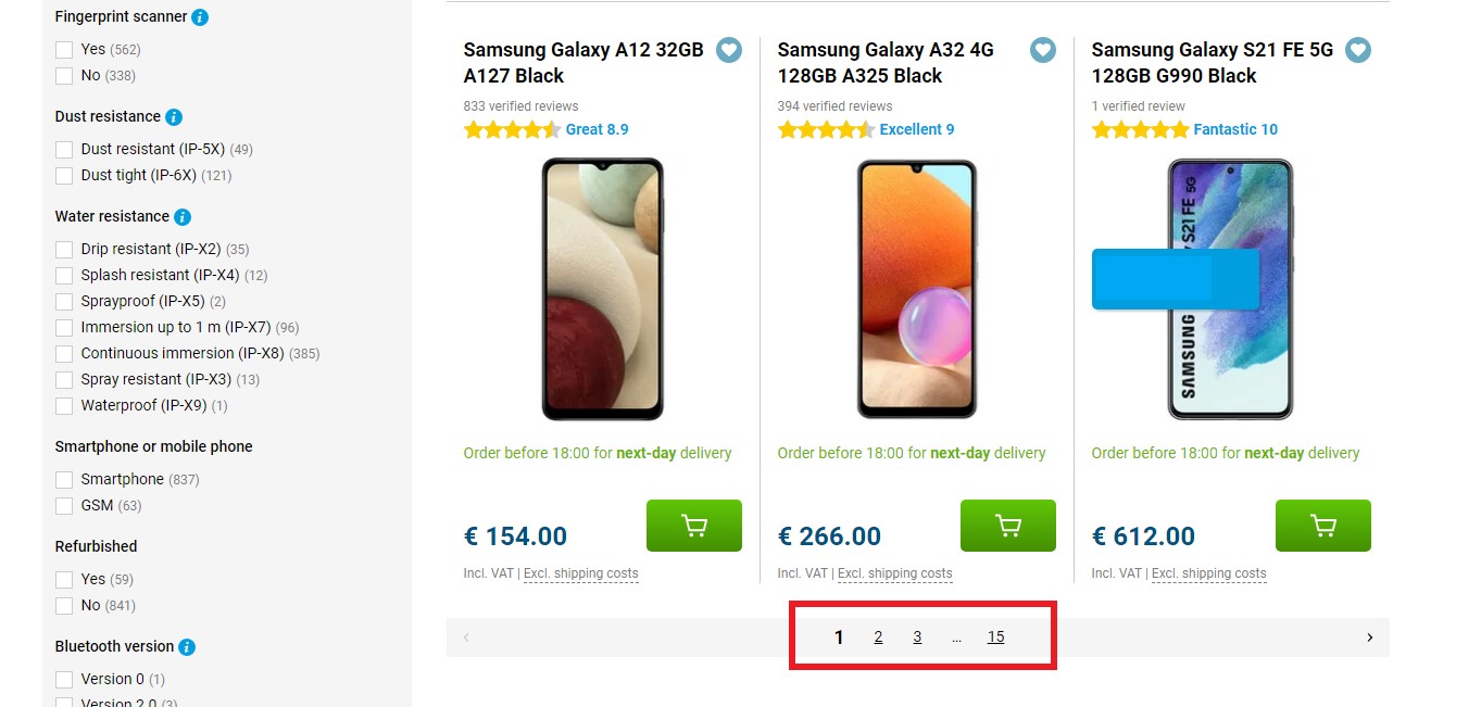 E-commerce pagination example with numbered page links