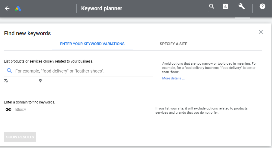 Google Keyword Planner interface showing keyword ideas and search volume data