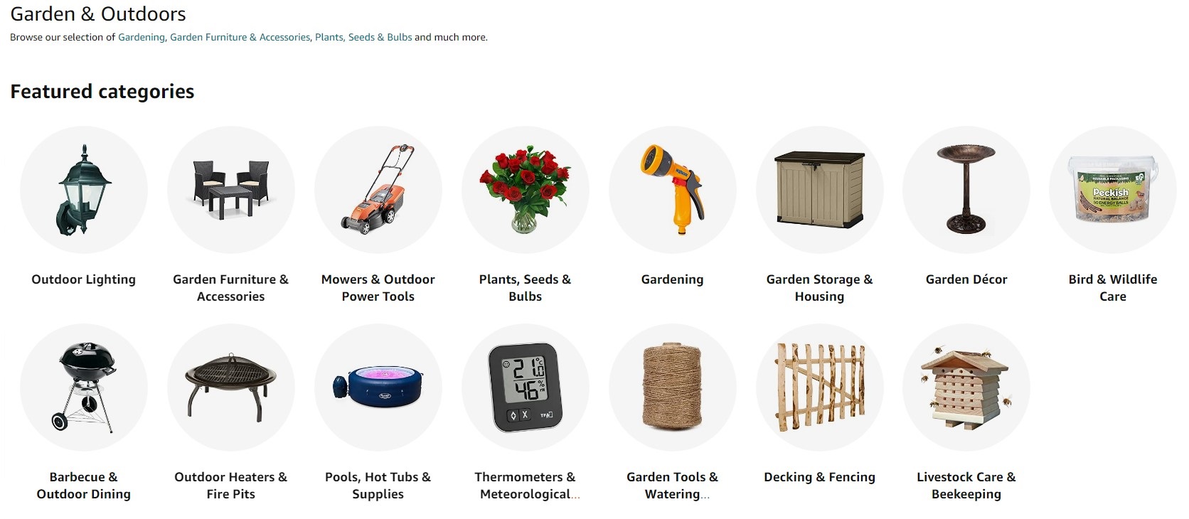 Tag cloud example on a 'Garden and Outdoors' product listing page