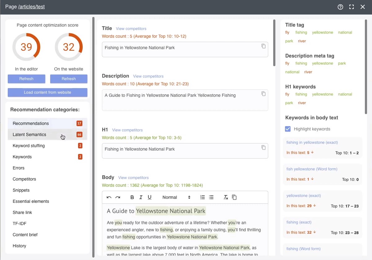 Labrika visual editor for optimizing meta tags and page content