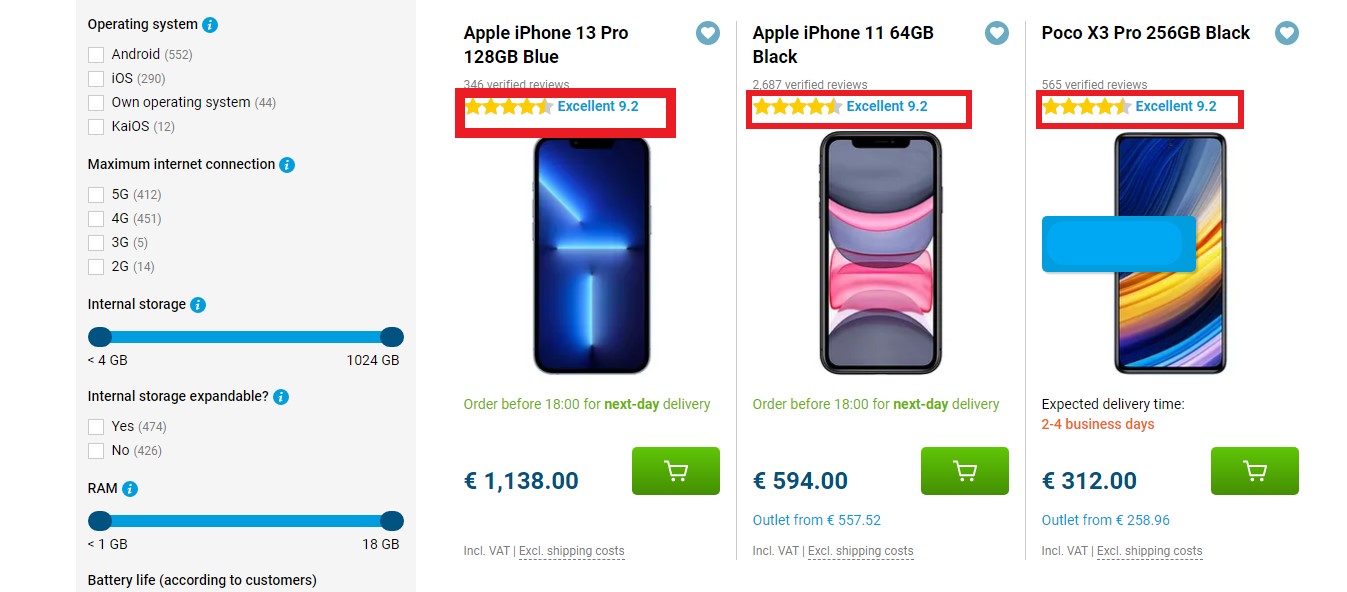 Product card with user rating stars and review count